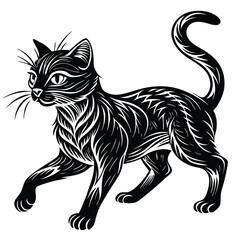 Obraz premium Elegant black feline walking side view black cat