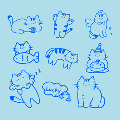 Doodle  cat and words pattern ,Cute cats illustration,Vector seamless pattern with cats