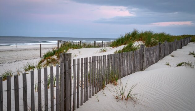 Serene Coastal Dune Landscape with Wooden Fence