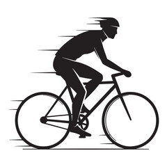 Fototapeta premium Black silhouette of a cyclist riding a bicycle with speed lines in motion