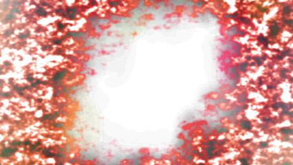 Intricate cosmic cloud formation features vibrant red, orange, and white hues surrounding a dark void in space.