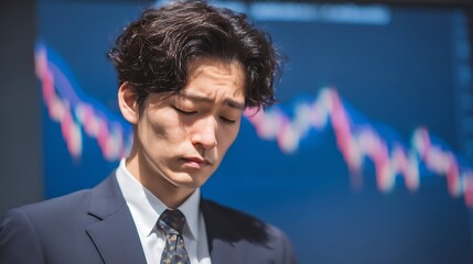 Businessman overwhelmed by stock market crash / 株価下落に頭を抱えるビジネスマン