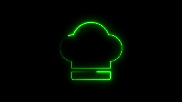 Animated green neon chef hat graphic against a black background