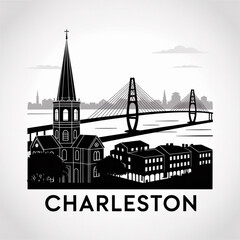 Charleston Skyline Silhouette — Historic Coastal Southern City Vector Illustration