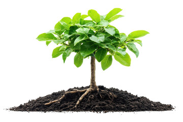 Young tree growing strong life nature leaves soil roots rebirth growth sprout sustainability organic