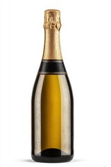 Elegant champagne bottle with golden foil and black label for celebration events holiday parties or special occasions with clear glass and classic design