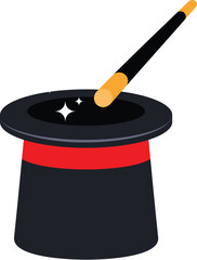 Magic Hat With Wand for magician show, illusion trick, circus show, entertainment show illustration