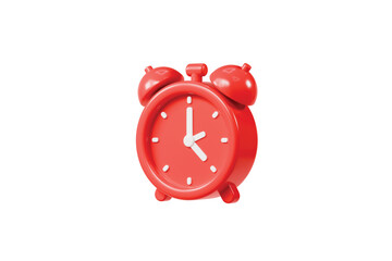 3d Red Classic Alarm clock icon. Minimal cartoon red reminder watch twin bell isolated on white transparent white background. Time management concept. awake morning timer watch reminder. 3d render.