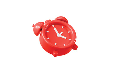 3d Red Classic Alarm clock icon. Minimal cartoon red reminder watch twin bell isolated on white transparent white background. Time management concept. awake morning timer watch reminder. 3d render.