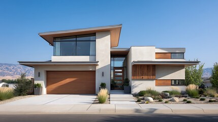 Sophisticated modern house exterior with harmony of wood and light / 木と光が調和する現代的で洗練された戸建住宅の外観