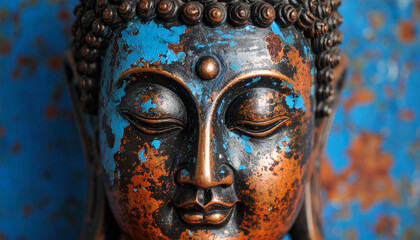 Close-up of a Weathered Buddha Statue