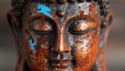 Close-up of a Weathered Buddha Statue