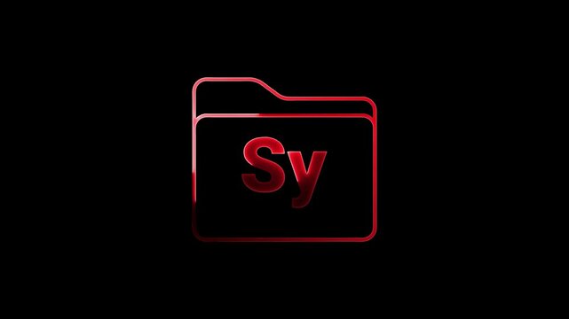Glowing red folder icon with sy text on a black background in high definition