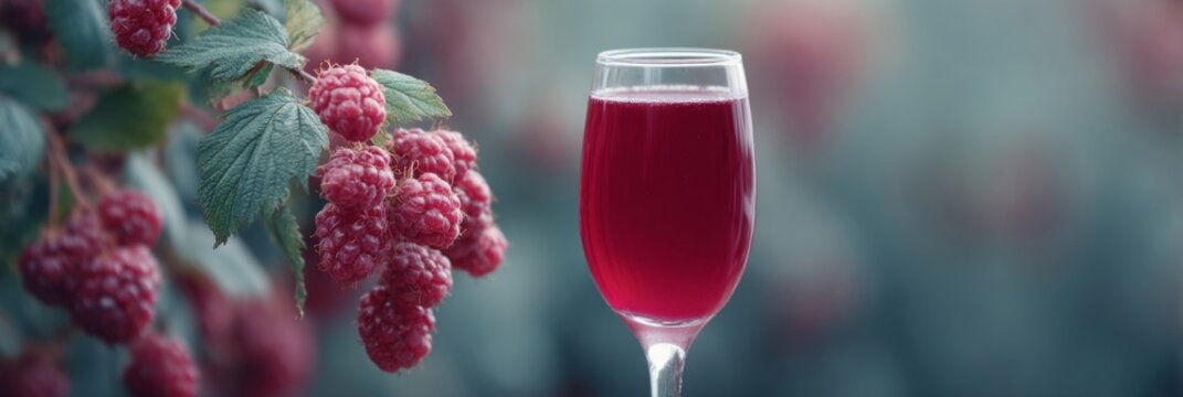 Rich raspberry elixir in crystal goblet, symphony of summer solstice, berry alchemy, vibrant fermentation festival of Lammas