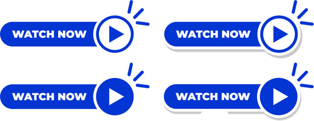 Fototapeta premium Watch Now Button Vector Set – Blue Call to Action with Play Icon