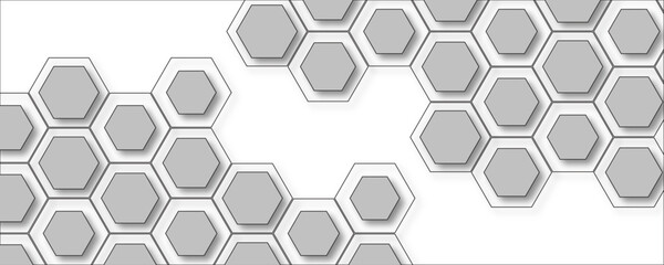 Abstract pattern with hexagonal white and gray technology line paper background. Modern honeycomb pattern design white and grey hexagon 3D abstract vector background art stylish digital presentations.