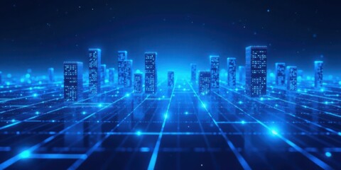 Obraz premium Digital Metropolis A Futuristic Cityscape Illuminated by a Network of Interconnected Data Streams