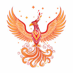Obraz premium Artistic phoenix with vibrant orange wings design represents rebirth, ideal for logo creation, emblems and graphic projects that require a powerful symbol.