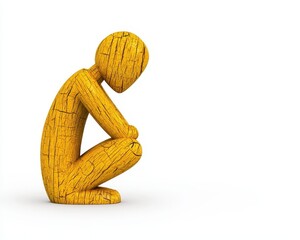 Textured Gold 3D Human Figure in a Crouching Pose on White Background