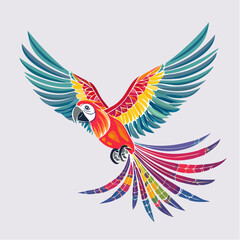 Obraz premium Colorful macaw graphic showcasing vibrant plumage and wingspread, perfect for tropic themed layouts or exotic bird designs.