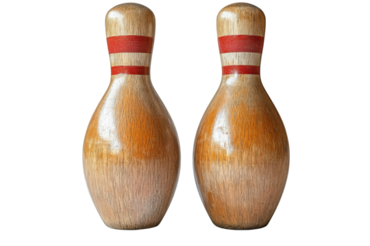 Bowling pins vintage retro wood closeup game tenpin strike sport equipment alley spare red line pin