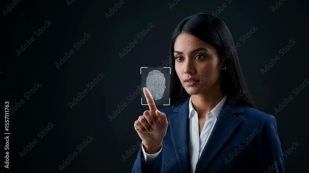 Canvas Prints woman scanning finger on virtual screen for biometric identification. digital security access and pe