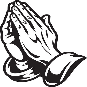 Praying hands vector illustration black and white religious symbol faith hope spirituality clipart graphic design on transparent background silhouette