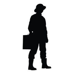 Naklejka premium Fisherman with Tackle Box Silhouette