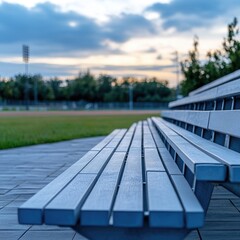 Empty bleachers at dusk