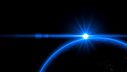 flare on space and ray to planet 