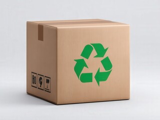 Eco-friendly cardboard box designed with a prominent green recycling symbol showcasing sustainable packaging solutions and responsible consumer habits for a greener planet