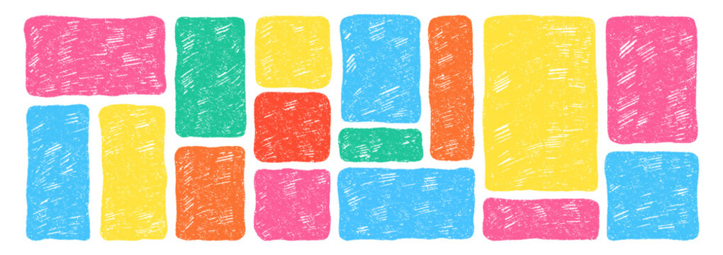 Set of rectangular liquid frames with organic texture of crayon, chalk or pastel . Stamps with rectangle shapes. Color vector illustration on a white background.