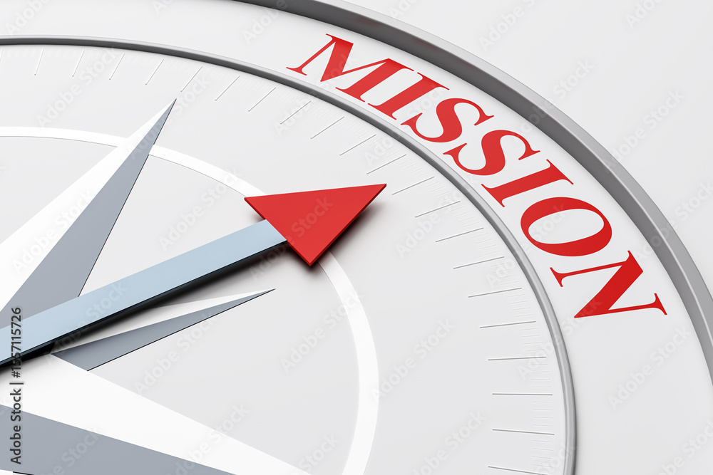 Poster red arrow on a modern compass pointing towards the word 