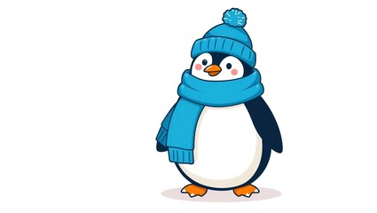 design illustration of a penguin wearing warm winter clothes