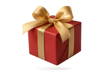Obraz premium Luxurious red gift box adorned with golden ribbon, highlighting festive celebration elegance against transparent backdrop