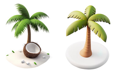 3D Stylized  Palm Tree Illustration of transparent background
 