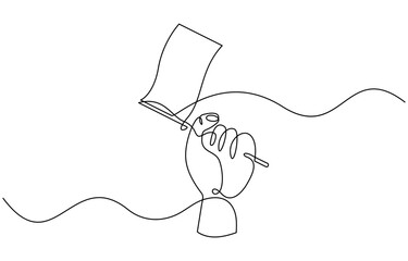 Continuous single line sketch drawing of hand holding flag show success, Hand holds flag in single line illustration.