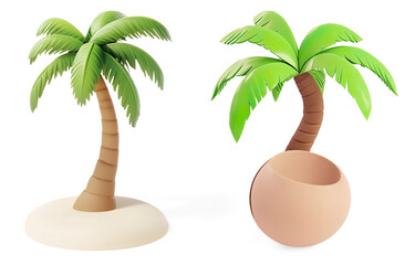 3D Stylized  Palm Tree Illustration of transparent background
 