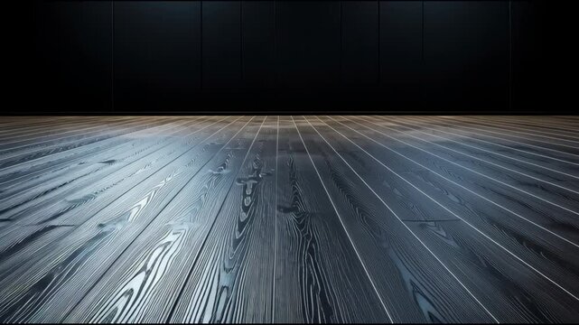A dark room with a wooden floor empty and the room is dimly lit