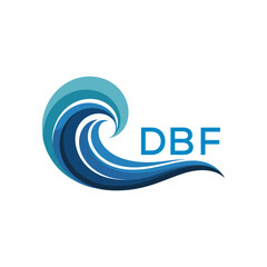 DBF Creative Ocean Wave Symbol with Text, Blue Wave Icon with Company Name , DBF Later Logo, Modern Aqua Wave Business Logo.
