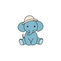 Adorable baby elephant wearing a sunhat sitting cross legged in a playful pose