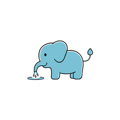 Adorable cartoon baby elephant joyfully splashing in a small shallow puddle