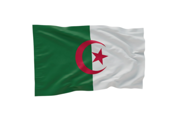 A transparent PNG illustration of the Algerian flag, featuring a green background with a red star and crescent in the center.