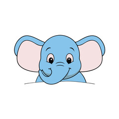 Adorable baby elephant with big ears peeking playfully from behind a colorful abstract shape