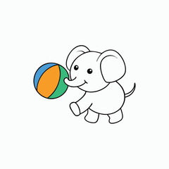 Charming cartoon baby elephant joyfully bouncing a vibrant colorful ball illustration