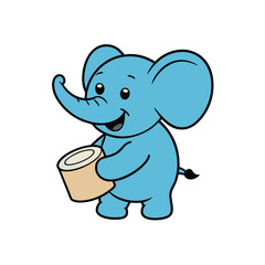 Adorable baby elephant joyfully playing a colorful toy drum with its trunk