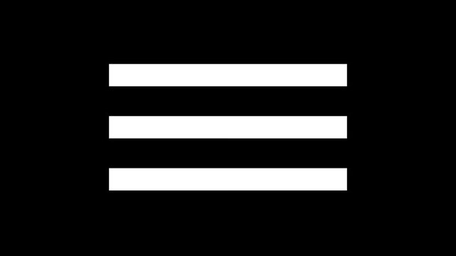 Menu list icon animation on black background. Navigation bar and interface symbol
