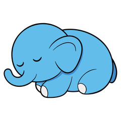 Adorable light blue baby elephant sleeping peacefully curled up in a gentle pose