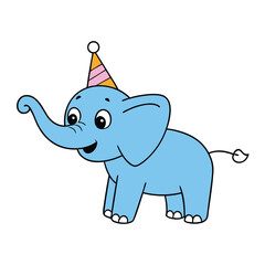 Adorable blue elephant calf wearing a small party hat perfect for celebrations and children s themes