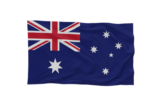 Australia flag illustration with blue field, Union Jack in the top left corner, and stars representing the Southern Cross constellation, isolated on transparent background for national or sports-relat
